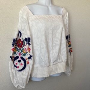 Anthropologie Embroidered Long Sleeve Blouse Sz XL
